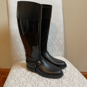 Jimmy Choo black patent/leather rain boots.  Size 9.  Rarely worn.